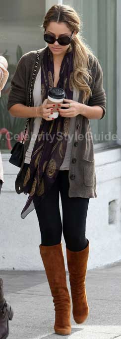 Lauren Conrad : black sunglasses, black sweater, black pants, black  Balenciaga bag & tan ankle boots