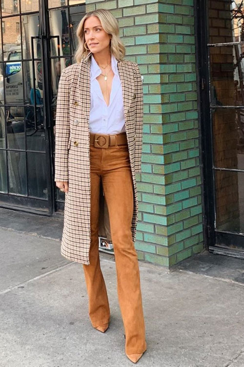 Work Week Chic: Suede Pants | Suede pants, Striped blouse outfit, Fashion