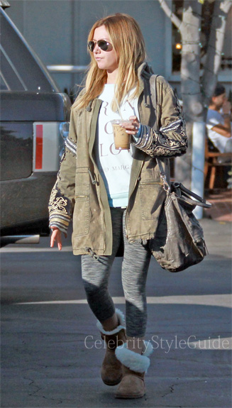 Ashley Tisdale wearing Louis Vuitton Multipli Cite Bag, Mystique Gold  Gladiator T-Strap Sandal and Hollister Vintage Wa…