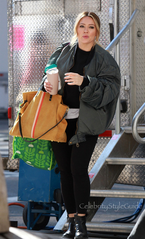 Get Hilary Duff's Iro Jeffry Bomber Jacket and Chloé Marcie Satchel Bag,  Worn at Restoration Hardware in West Hollywood – Urban Sybaris