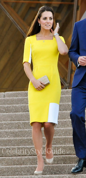 Kate Middleton Yellow color block dress and Prince William visit the ...