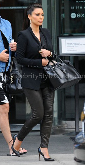 Kim Kardashian wearing J Brand Super Skinny Leather Legging - Celebrity  Style Guide
