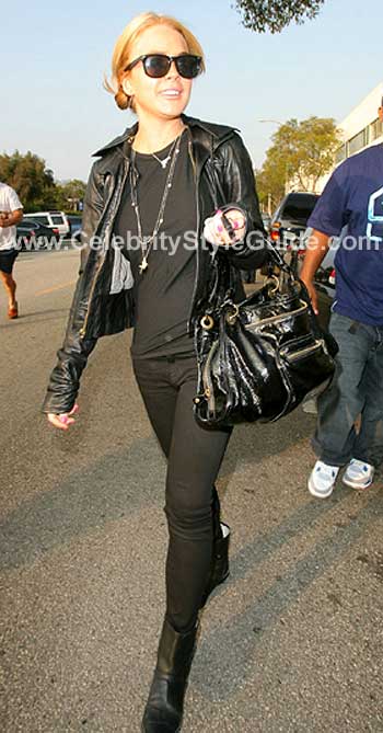 Lindsay Lohan wearing Andrea Brueckner Luxembourg Satchel in Crinkle ...