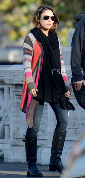 Mila Kunis Stripe open Cardigan November 17, 2012 - Celebrity Style Guide