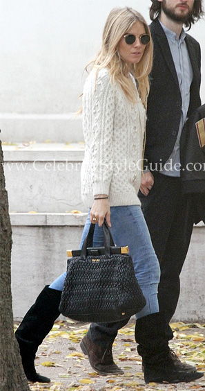Sienna Miller wearing Miu Miu Nappa Cloquet Frame Bag - Celebrity Style  Guide