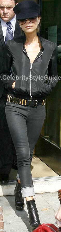 Victoria Beckham wearing Superfine Skinny jeans in black Style Guide